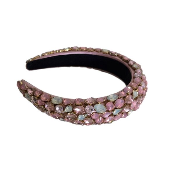 Pink Crystal Rhinestone Jeweled Padded Headband Statement Hair Accessory - Picture 2 of 5